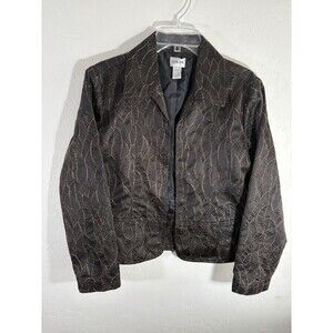 Chicos Women’s Sz 1 (US 8-10) Brown Gold Leaf Textured Embroidered Lined Blazer